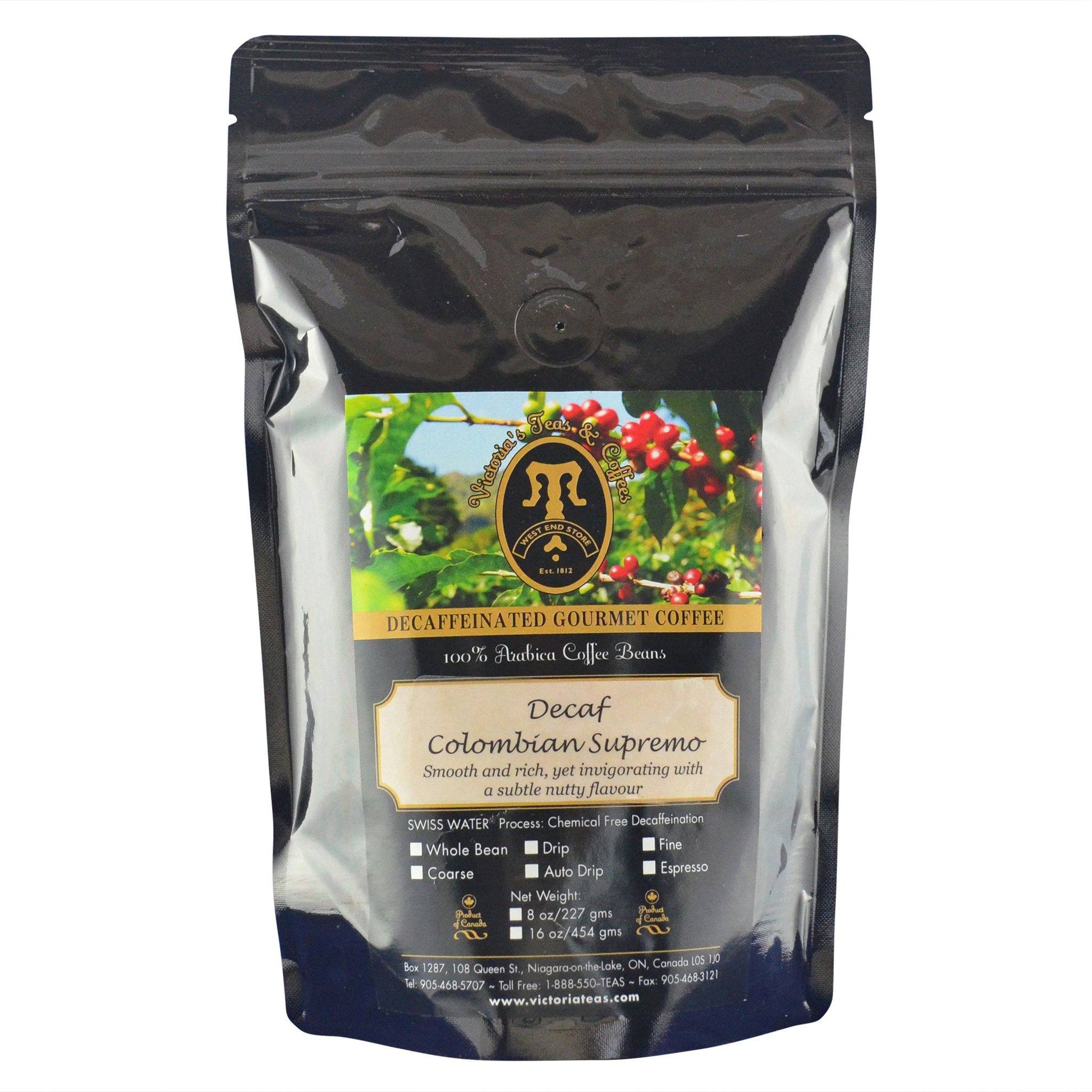 Decaf Colombian Supremo Non Flavoured Decaf Coffee 1/2 lb