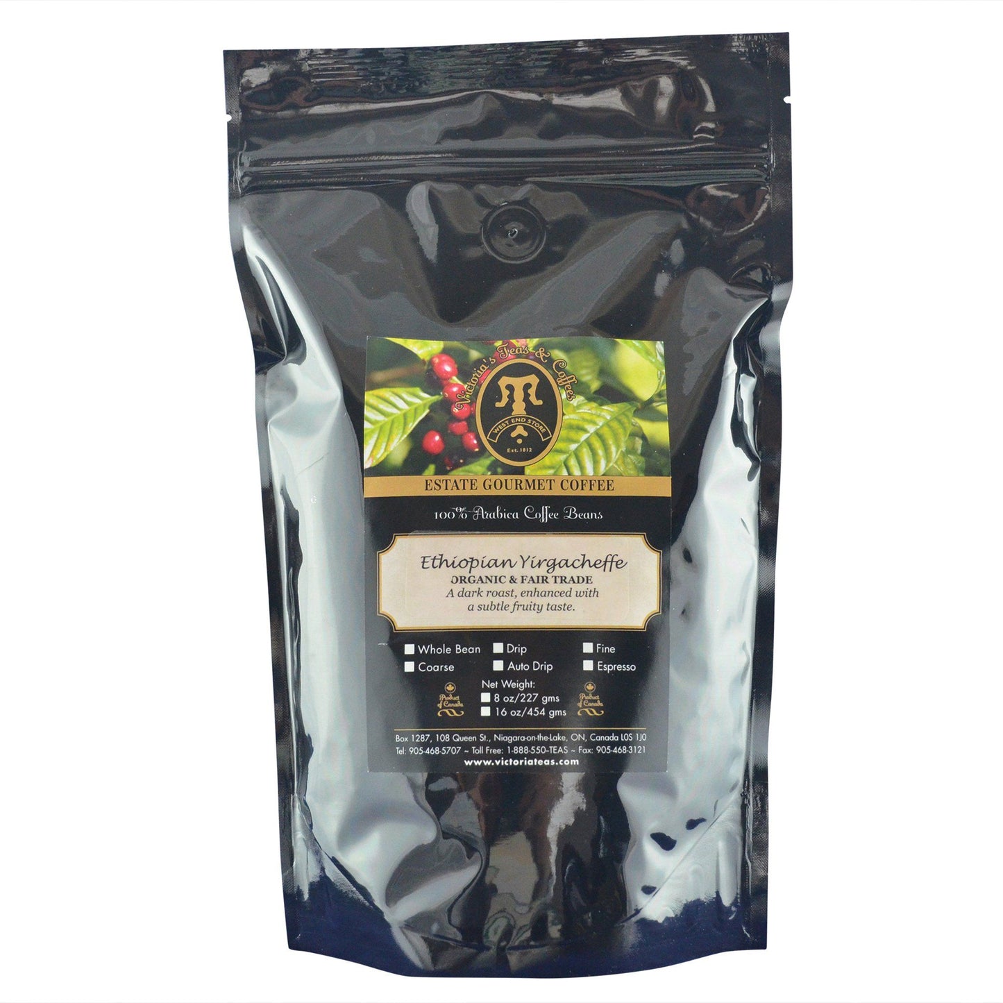Ethiopian Yirgacheffe Organic and Fair Trade Coffee 1 lb