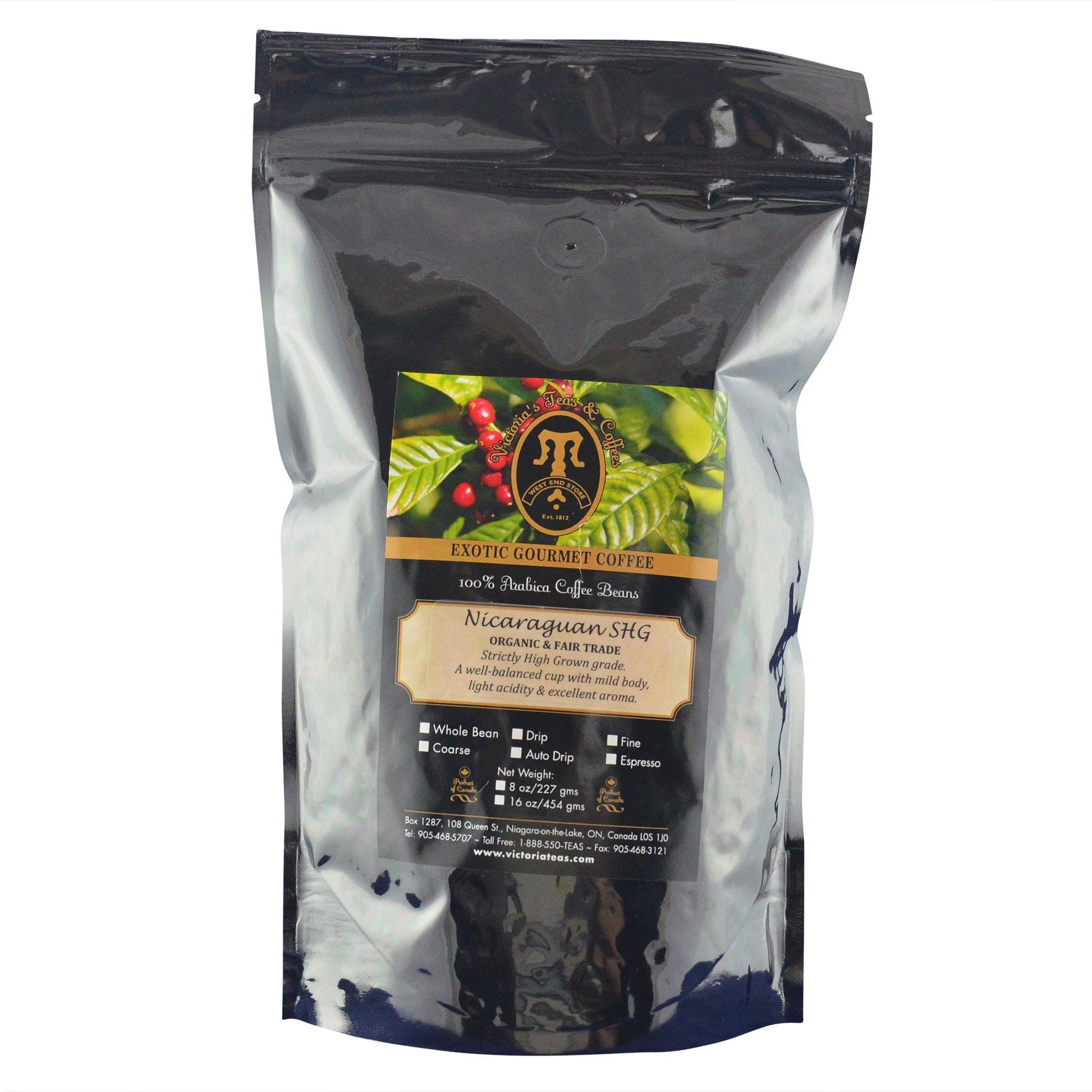 Nicaraguan SHG Organic and Fair Trade Coffee 1 lb
